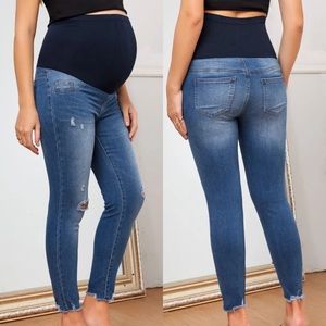 MATERNITY distressed skinny jeans dark wash rip